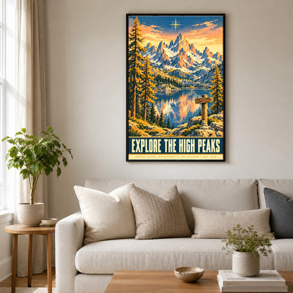 Alpine Cirque Overlook Vintage Travel Poster, High Peaks Wall Art