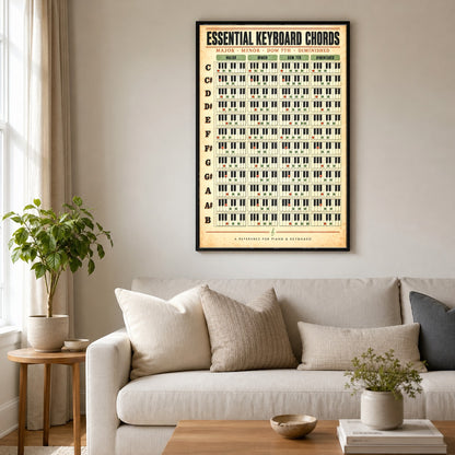 Essential Keyboard Chords Poster, Piano Reference Chart Wall Art