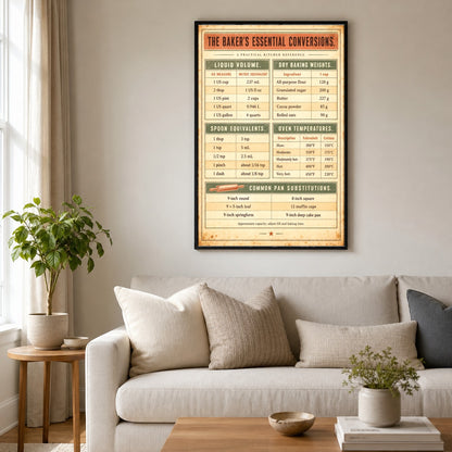 Artisanal Baking Conversion Chart Poster, Kitchen Art Print