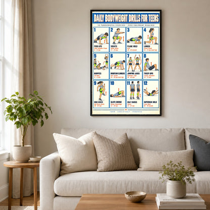 Youth Calisthenics Foundations Chart Poster, Teen Bodyweight Fitness