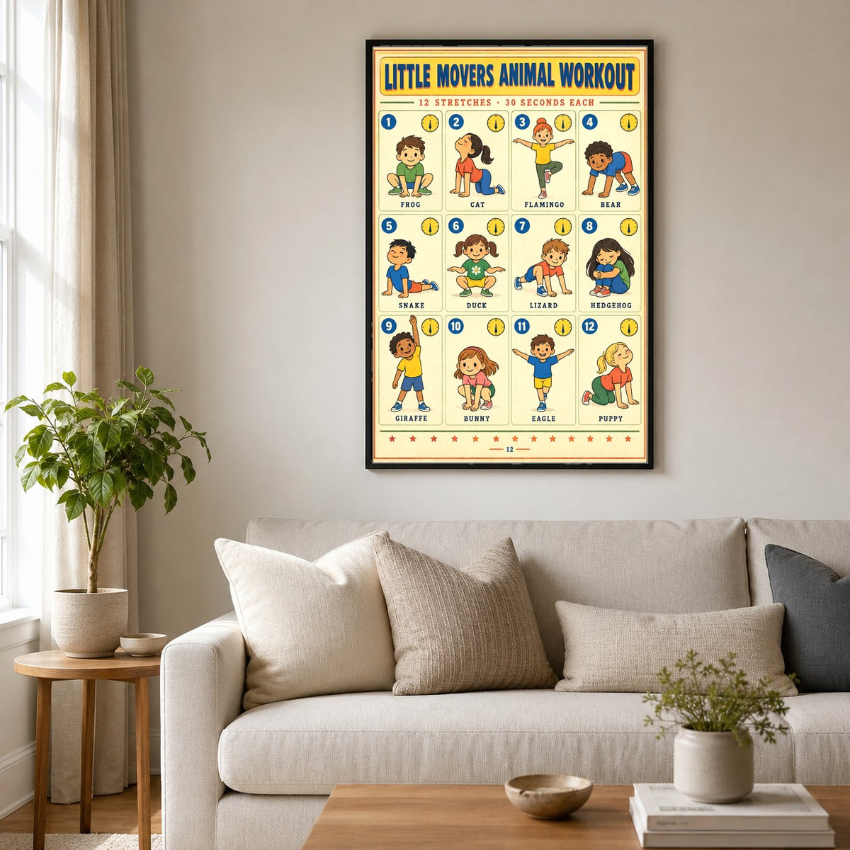 Kids Animal Workout Chart Poster for Playrooms and Gyms