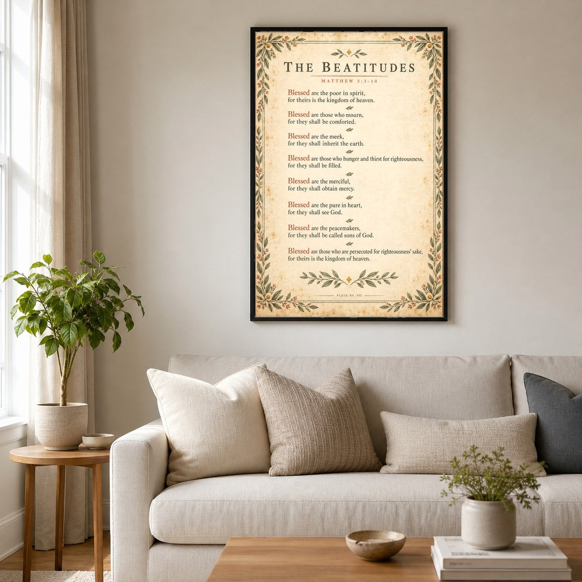 The Beatitudes Scripture Wall Art Poster, Matthew 5 Faith Home Decor