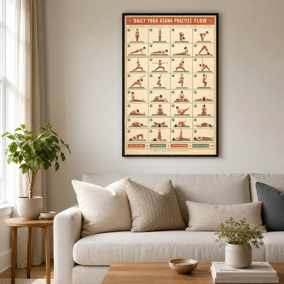 Yoga Asana Flow Chart Poster, Daily Practice Sequence Art