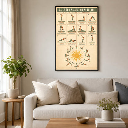 Sun Salutation Yoga Sequence Poster, Minimalist Wellness Wall Art