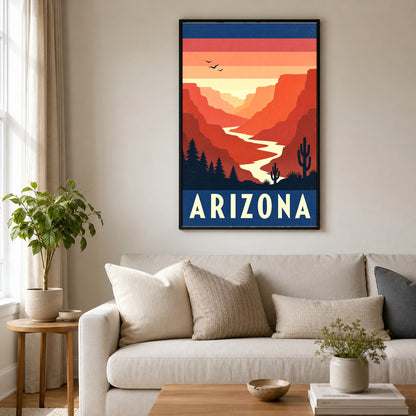 Arizona Vintage Travel Poster, Desert Canyon Wall Art
