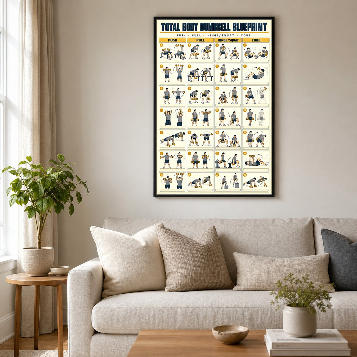Total Body Dumbbell Blueprint Poster for Home Gym Wall Art
