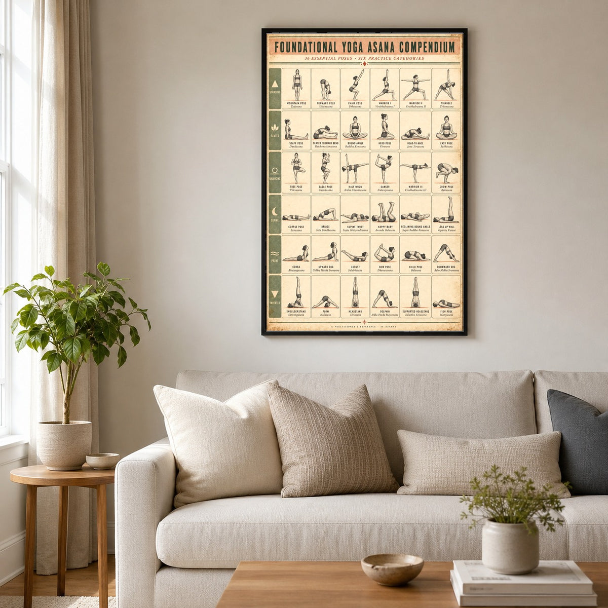 Foundational Yoga Asana Compendium Poster, Reference Chart