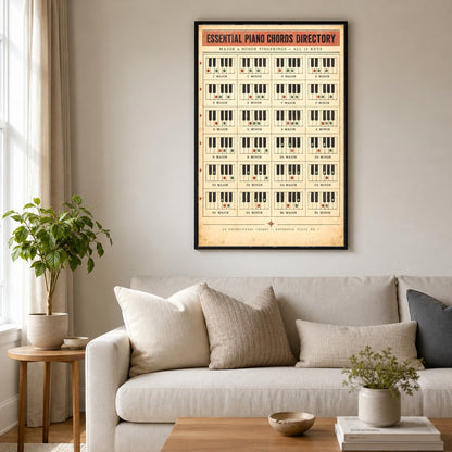 Essential Piano Chords Directory Poster, Music Theory Wall Art
