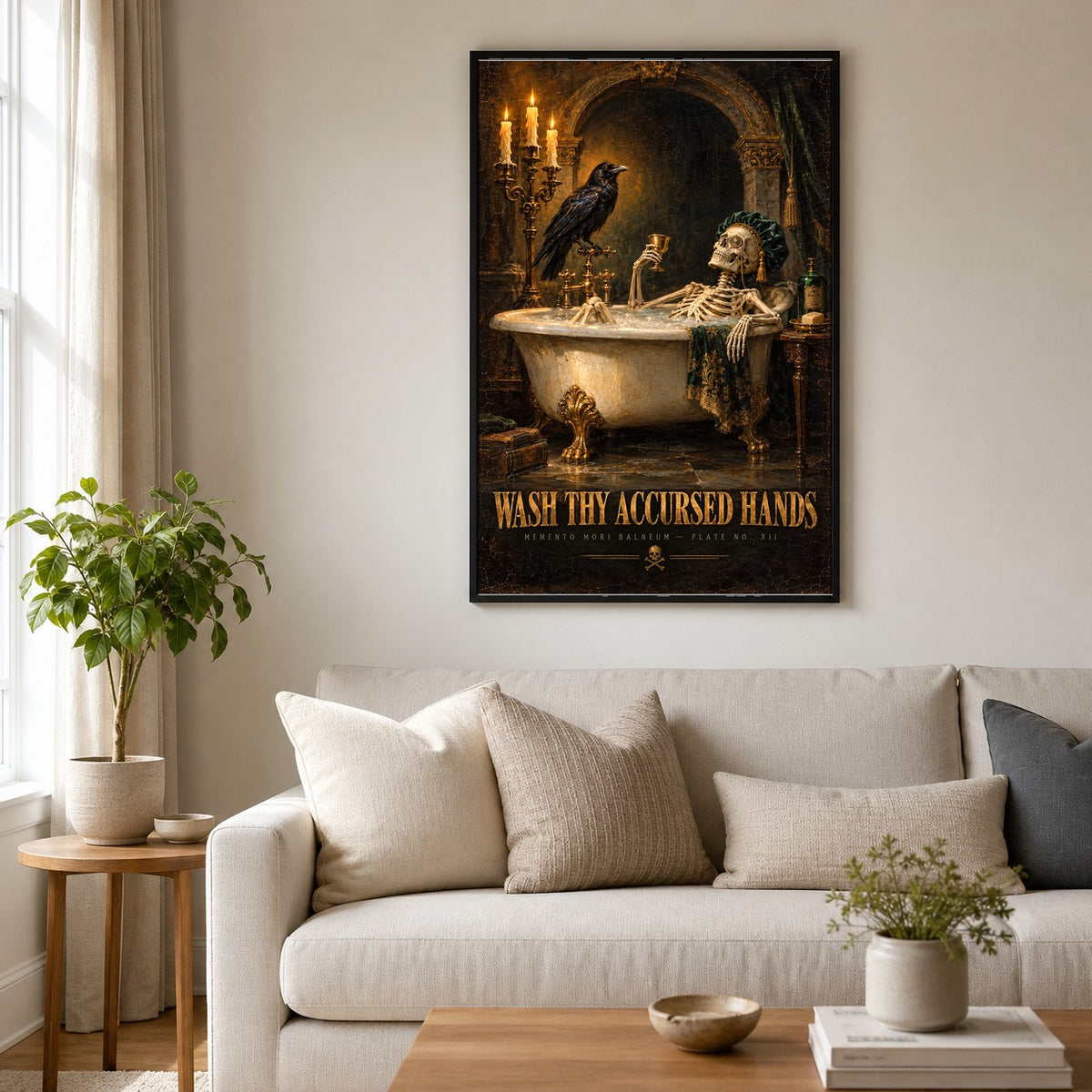 Accursed Hands Gothic Skeleton Bath Poster, Dark Academia Wall Decor