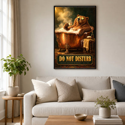 Funny Victorian Bear Bathtub Art Poster, Moody Bathroom Wall Decor