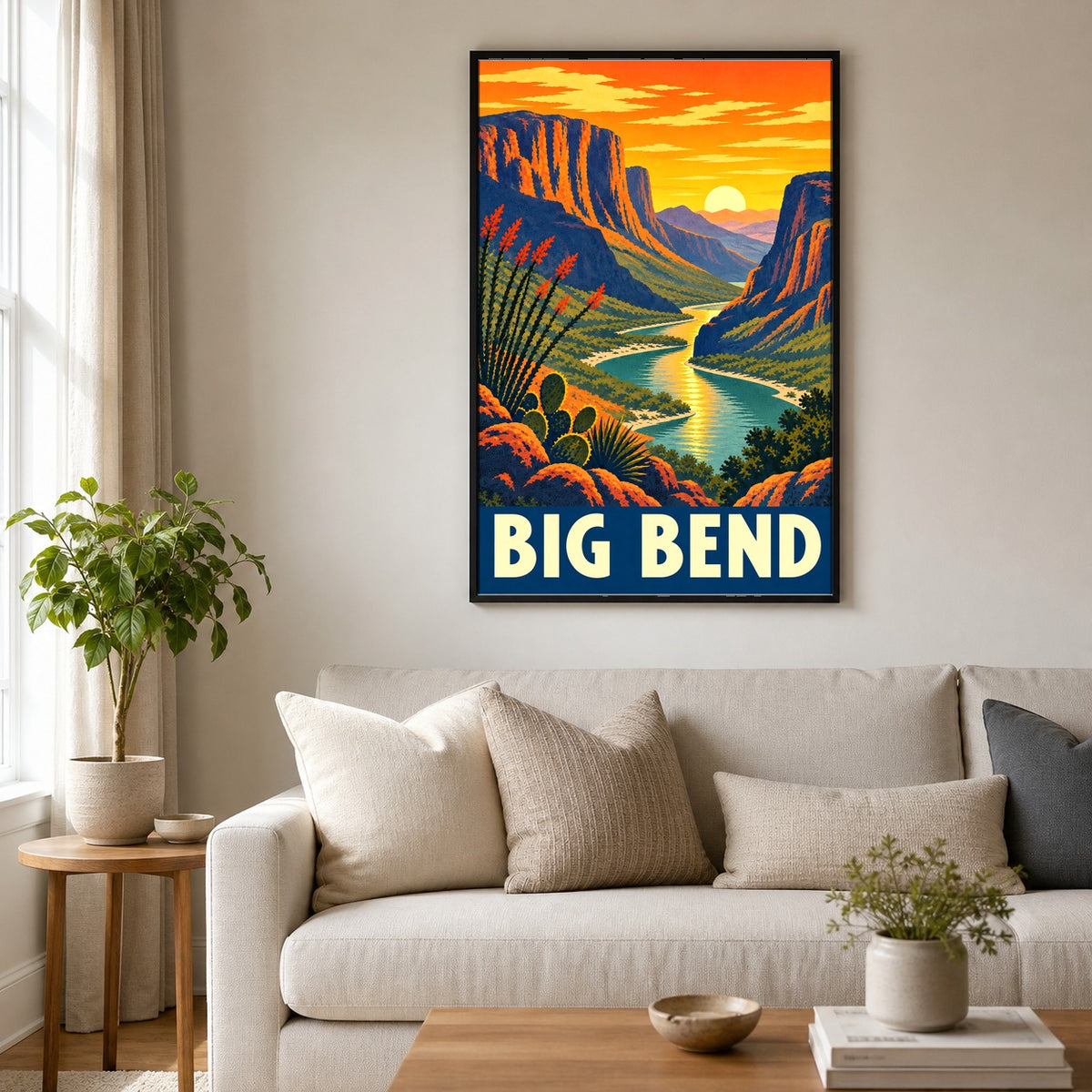 Big Bend National Park Retro Travel Poster, Canyon River Wall Art