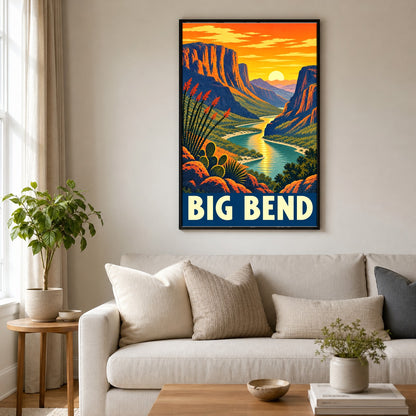 Big Bend National Park Retro Travel Poster, Canyon River Wall Art