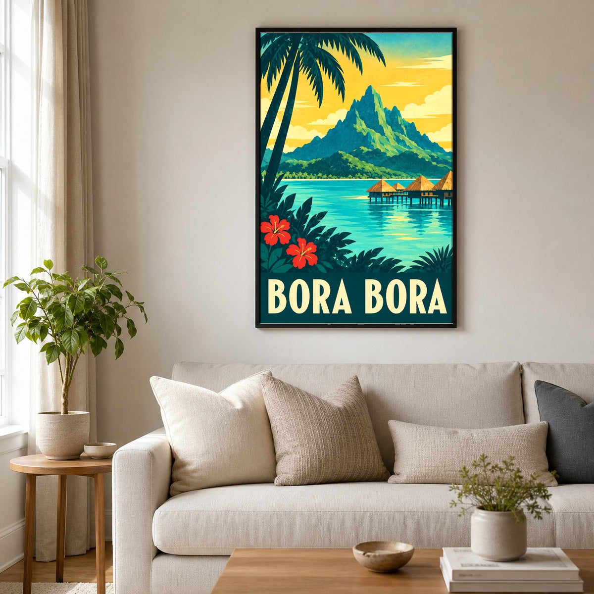 Bora Bora Travel Poster, Vintage Tropical Wall Art