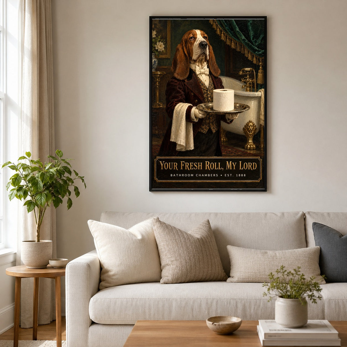 Bath Butler Dog Art Poster, Funny Victorian Bathroom Decor