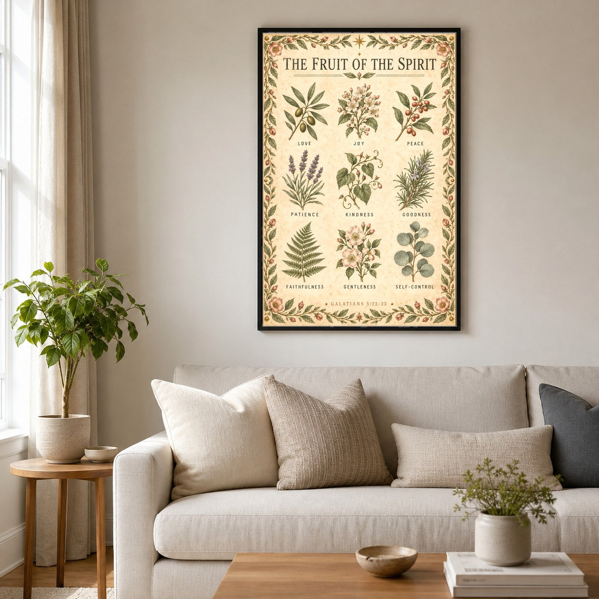 Fruit of the Spirit Botanical Grid Poster, Scripture Wall Decor