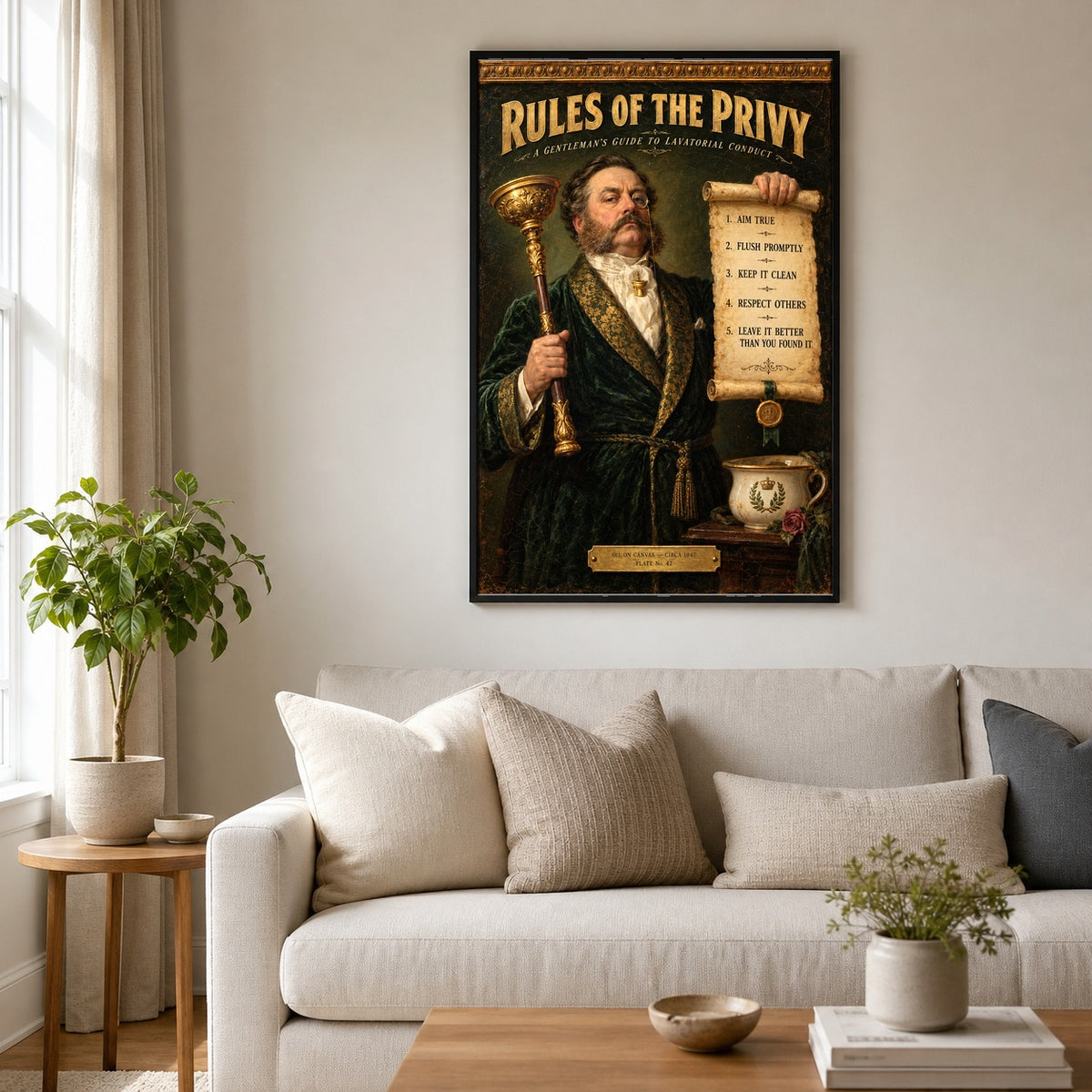 Rules of the Privy Victorian Bathroom Humor Oil Painting Poster