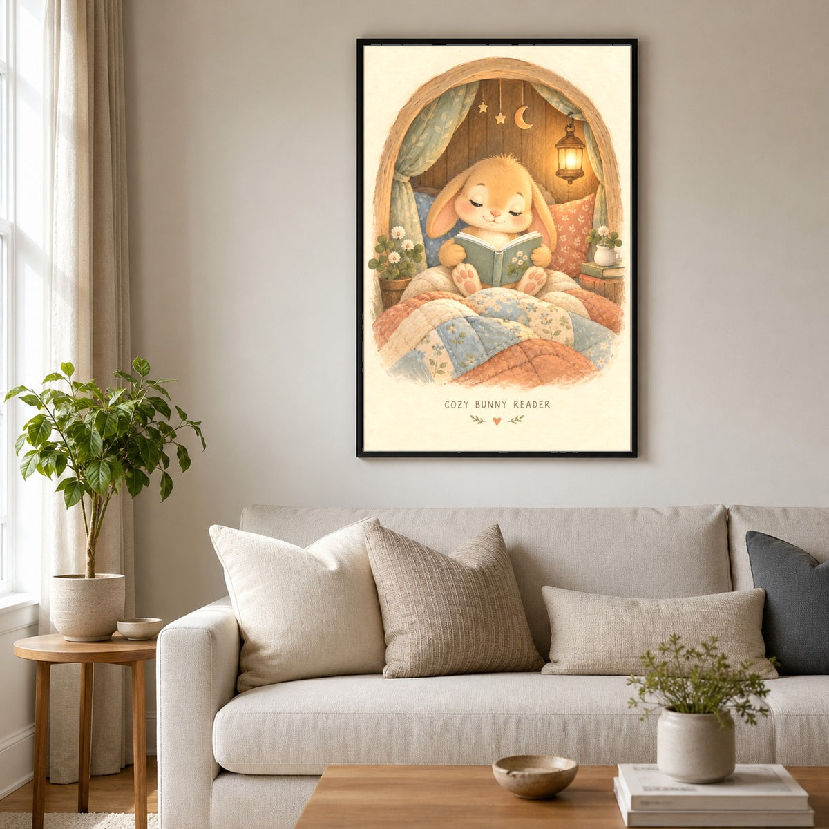 Cozy Bunny Reader Poster for Nursery and Bedtime Corner