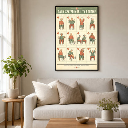Daily Seated Mobility Routine Poster, Chair Exercise Art for Seniors
