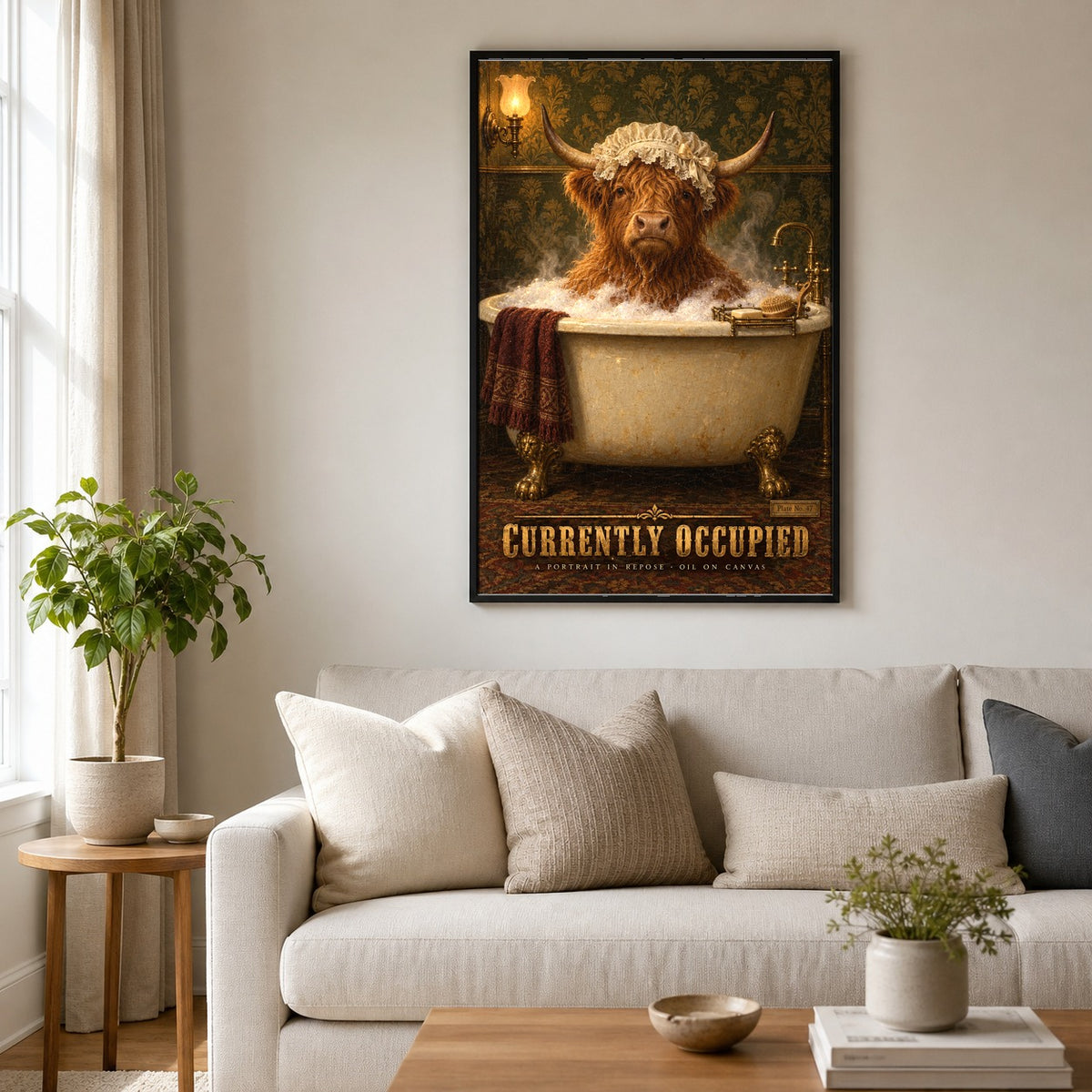 Currently Occupied Highland Cow Bubble Bath Wall Art Poster