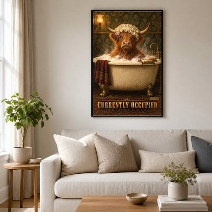 Currently Occupied Highland Cow Bubble Bath Wall Art Poster