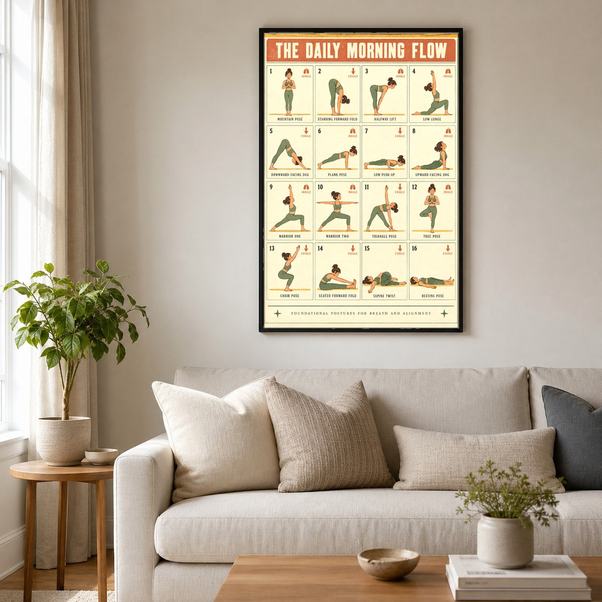 The Daily Morning Flow Poster, Beginner Yoga Chart Wall Art