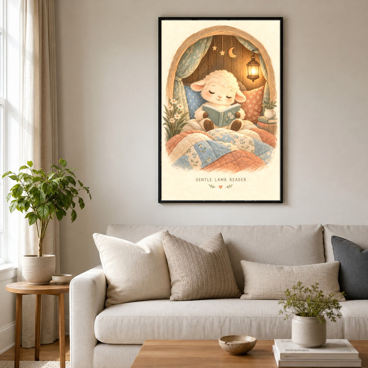 Gentle Lamb Reader Bedtime Nursery Art Poster