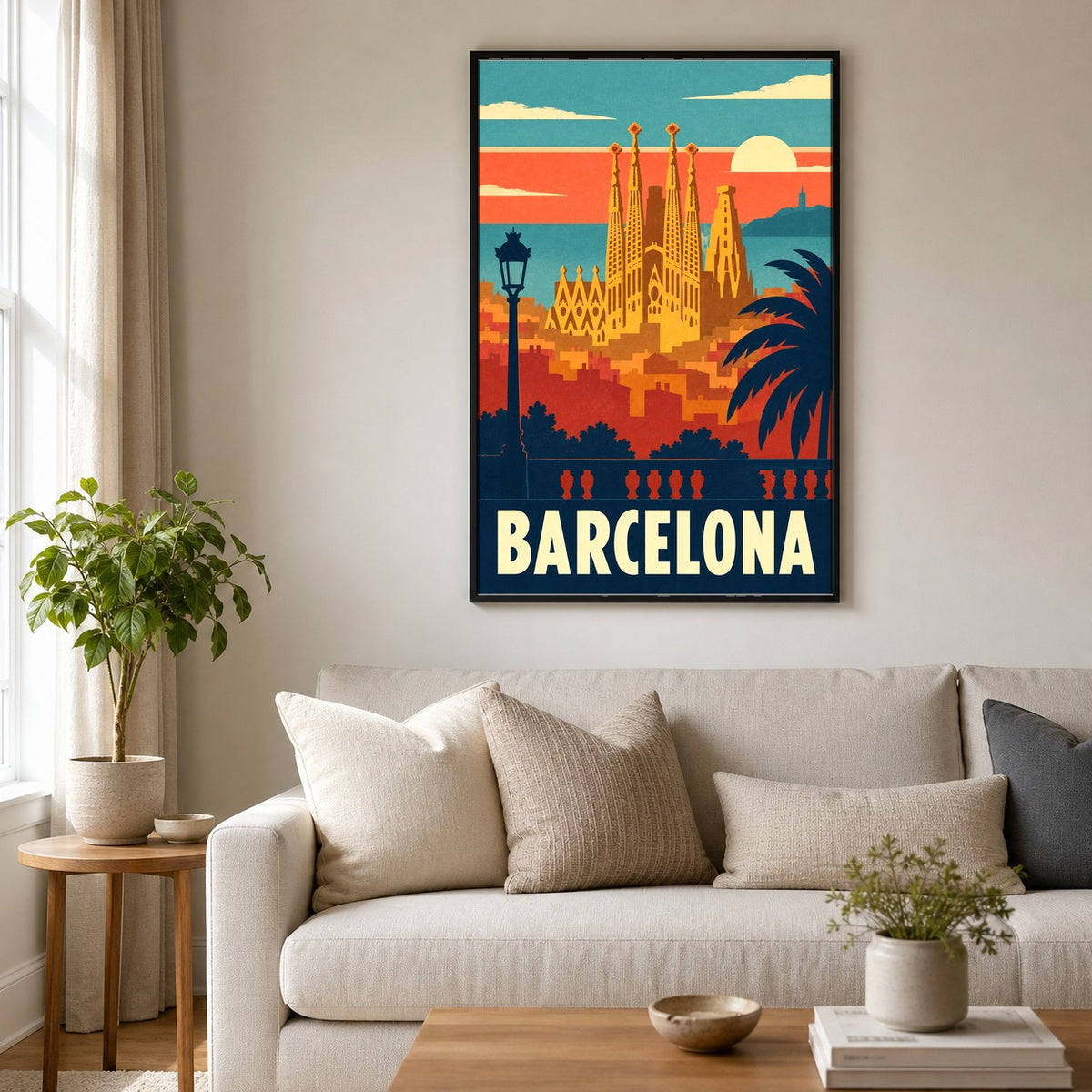 Barcelona Vintage Travel Poster, Spain Cityscape Art Print