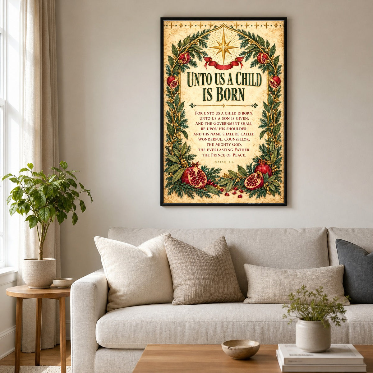 Unto Us a Child Is Born Isaiah 9:6 Christmas Scripture Art Poster