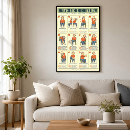 Chair Yoga for Seniors Poster, Daily Seated Mobility Flow Art