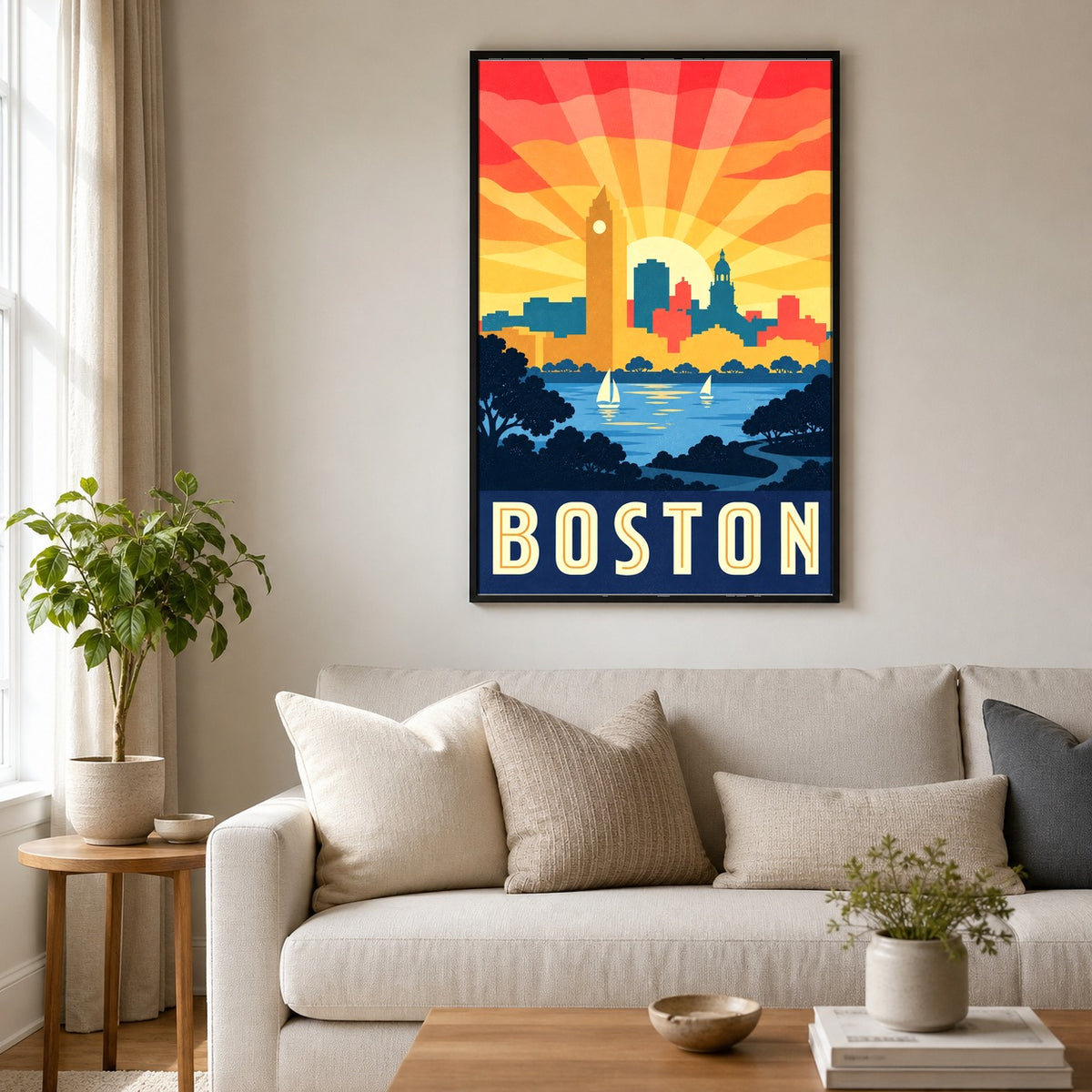 Boston Vintage Travel Poster, Retro Skyline Art Print