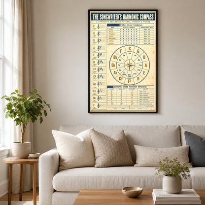 Songwriters Harmonic Compass Poster, Music Theory Studio Chart
