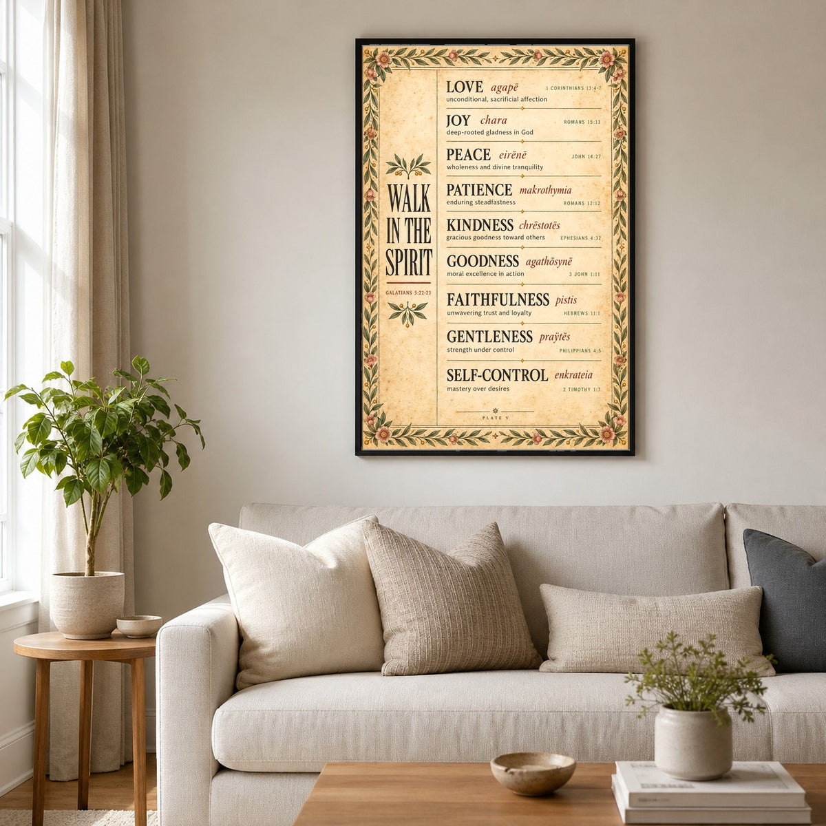 Walk in the Spirit Poster, Fruit of the Spirit Christian Scripture Decor