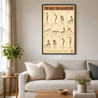 Sun Salutation Flow Chart Yoga Poster, Daily Practice Art