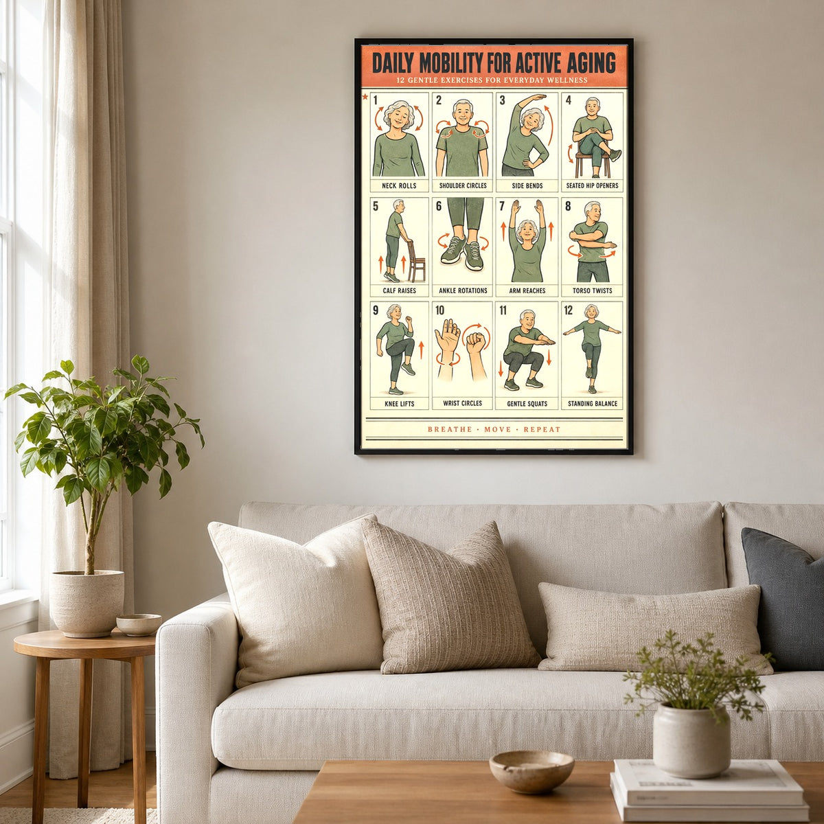 Daily Mobility for Active Aging Poster, Senior Exercise Chart