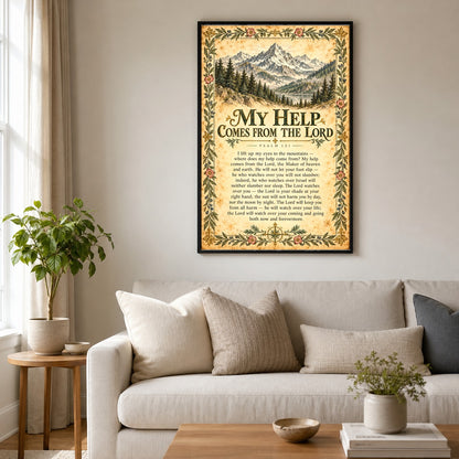 Psalm 121 Mountain Scripture Poster, My Help Comes From the Lord