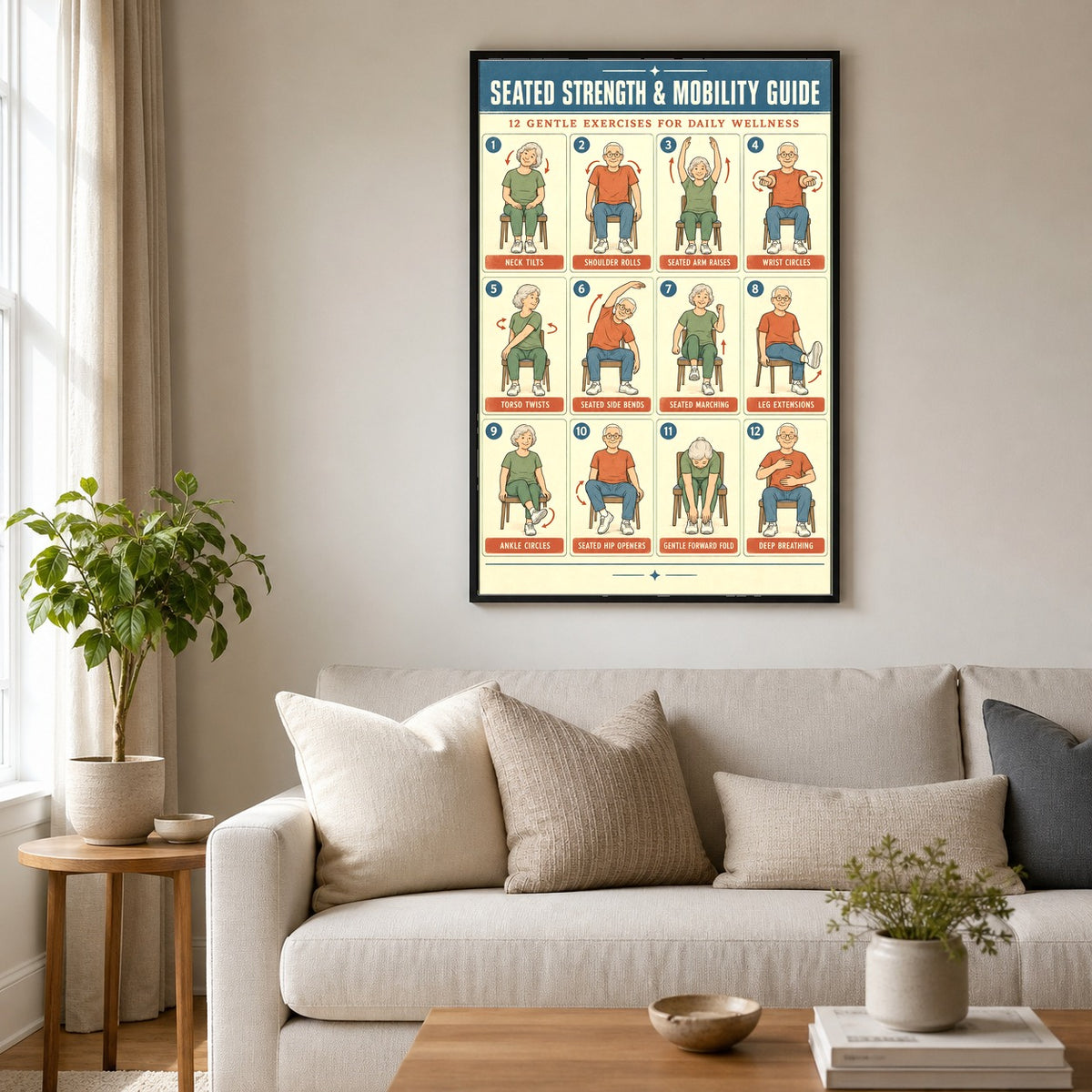 Seated Strength and Mobility Guide Poster for Daily Senior Movement