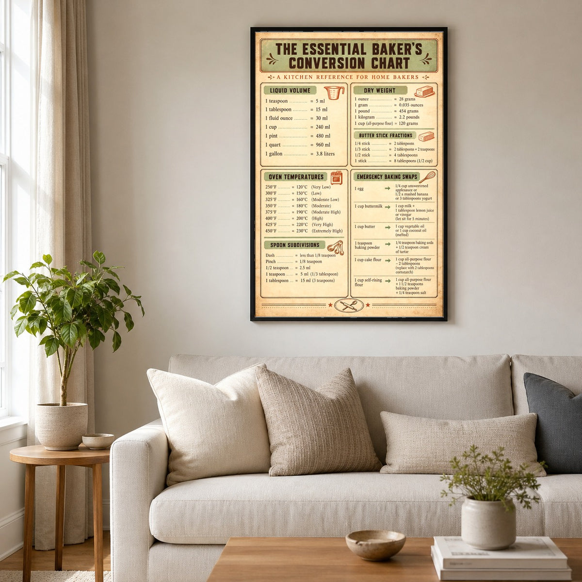 Bakers Kitchen Reference Guide Chart Poster