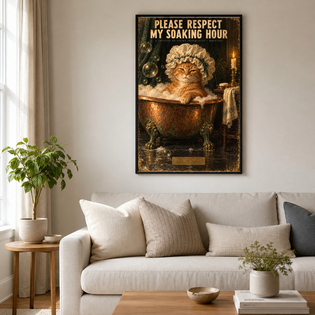 Aristocratic Cat Soaking Hour Bath Poster, Funny Vintage Wall Art