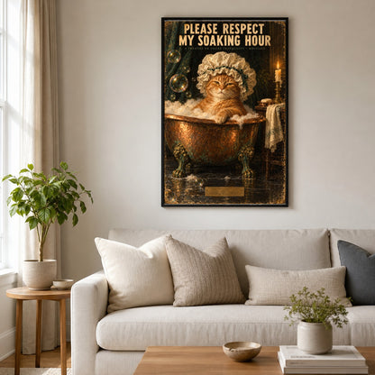 Aristocratic Cat Soaking Hour Bath Poster, Funny Vintage Wall Art