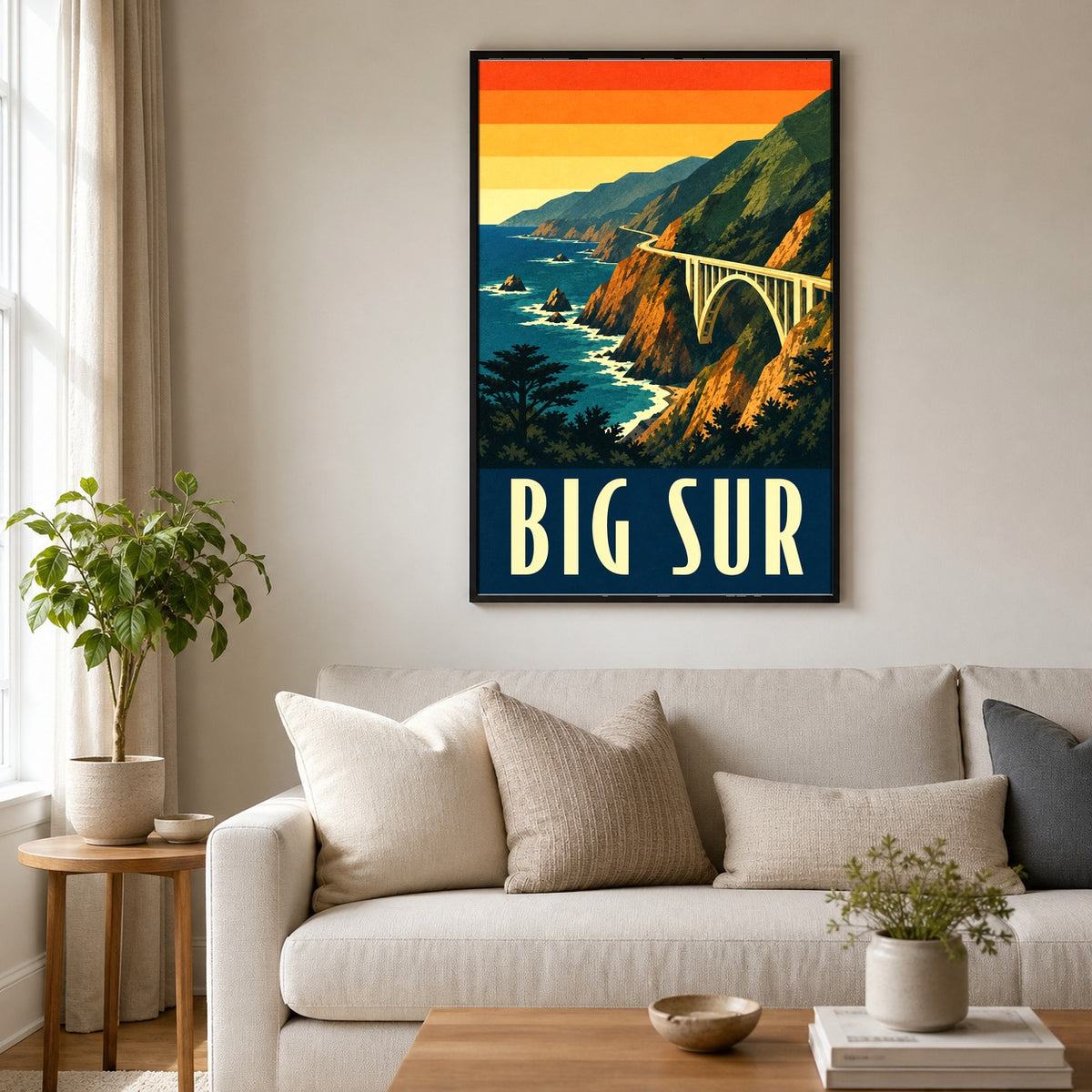 Big Sur California Vintage Travel Poster, Coastal Wall Art