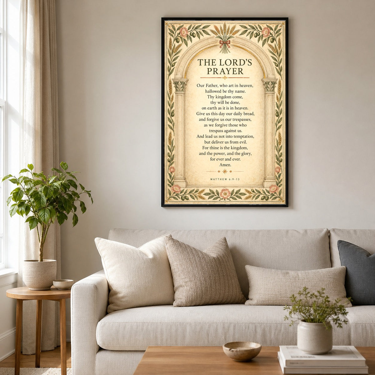 Minimalist Lords Prayer Arch Poster, Christian Dining Wall Art