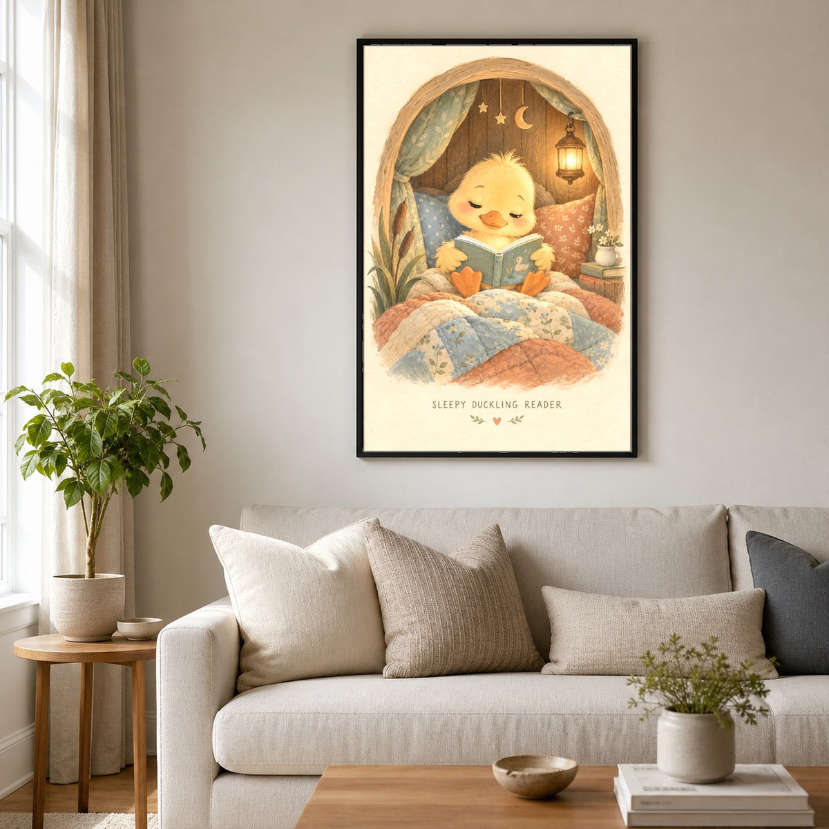 Sleepy Duckling Storytime Art Poster for Nursery