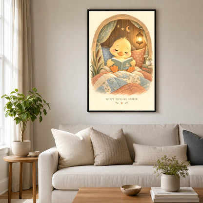 Sleepy Duckling Storytime Art Poster for Nursery