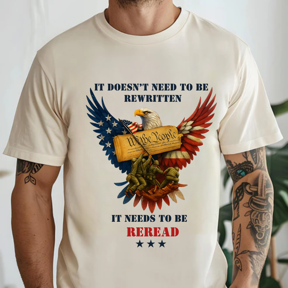 "It Doesn’t Need To Be Rewritten" Patriotic Eagle T-Shirt, Veteran Tribute Tee USA Pride