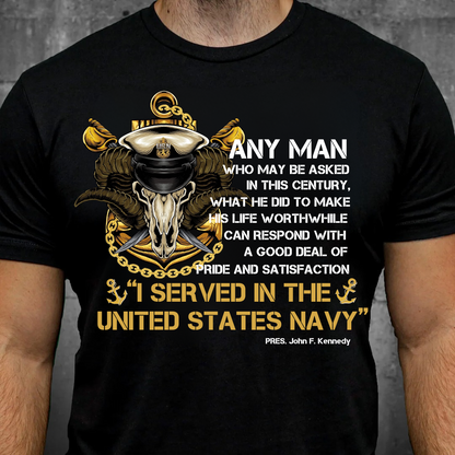 “I Served In The United States Navy" T-Shirt, US Navy Skull Design, Gift for Veterans Day