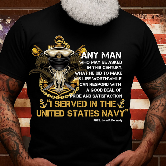 “I Served In The United States Navy" T-Shirt, US Navy Skull Design, Gift for Veterans Day