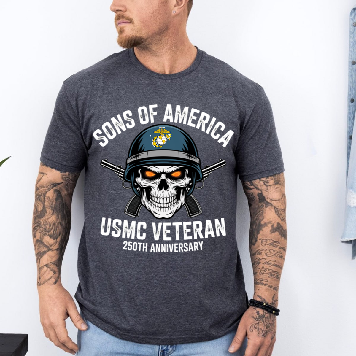 Sons of America Marine Corps Skull Unisex T-Shirt, Patriotic Veteran USMC Gift