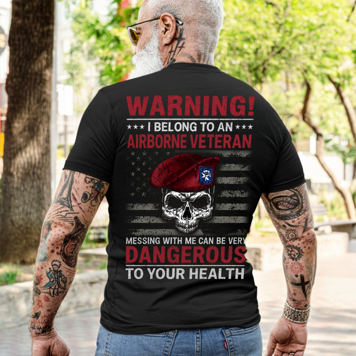 Warning I Belong to an Airborne Veteran T-Shirt – Military Skull Design, Paratrooper Pride, Army Veteran Gift