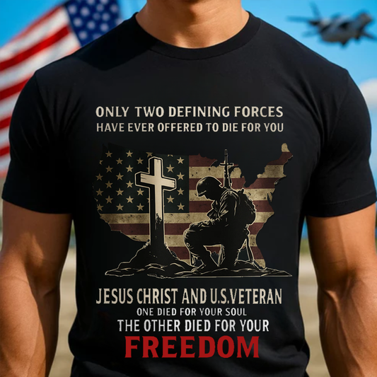 "Sacrifice for Freedom" Jesus & US Veteran Tribute Tee, Design Veteran Tee