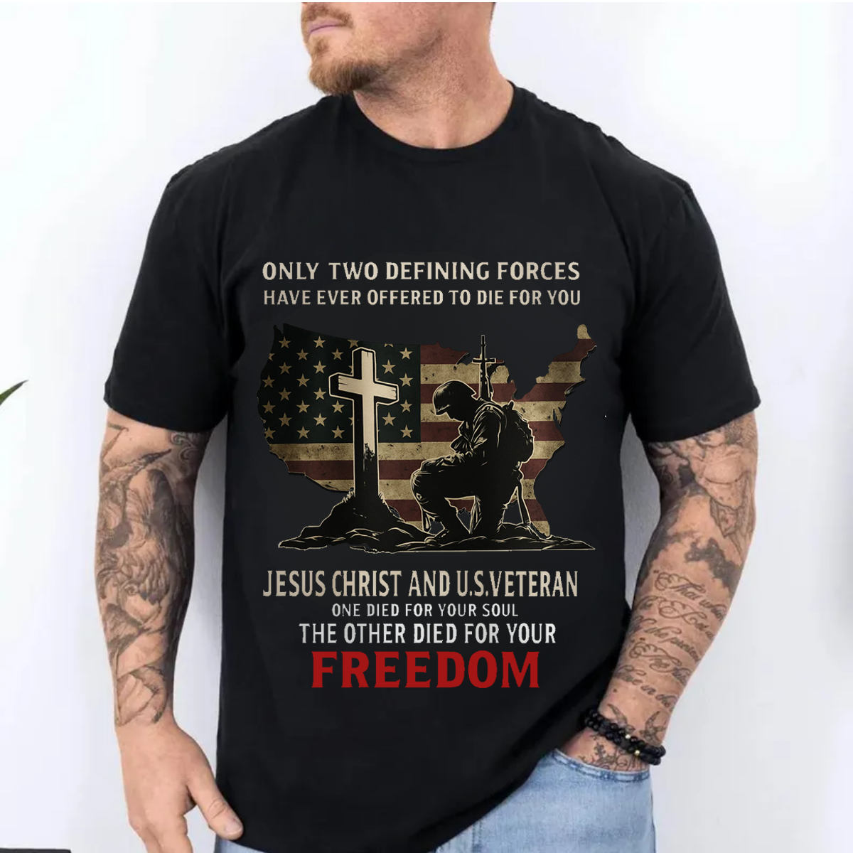 "Sacrifice for Freedom" Jesus & US Veteran Tribute Tee, Design Veteran Tee